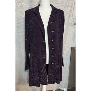 Design Today's by Song & Sung Purple Black Silver Sparkling Button Up Duster 1X
